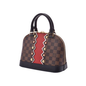 Louis Vuitton Leather Handbag Alma Caracorum Red Strap Damier Brown